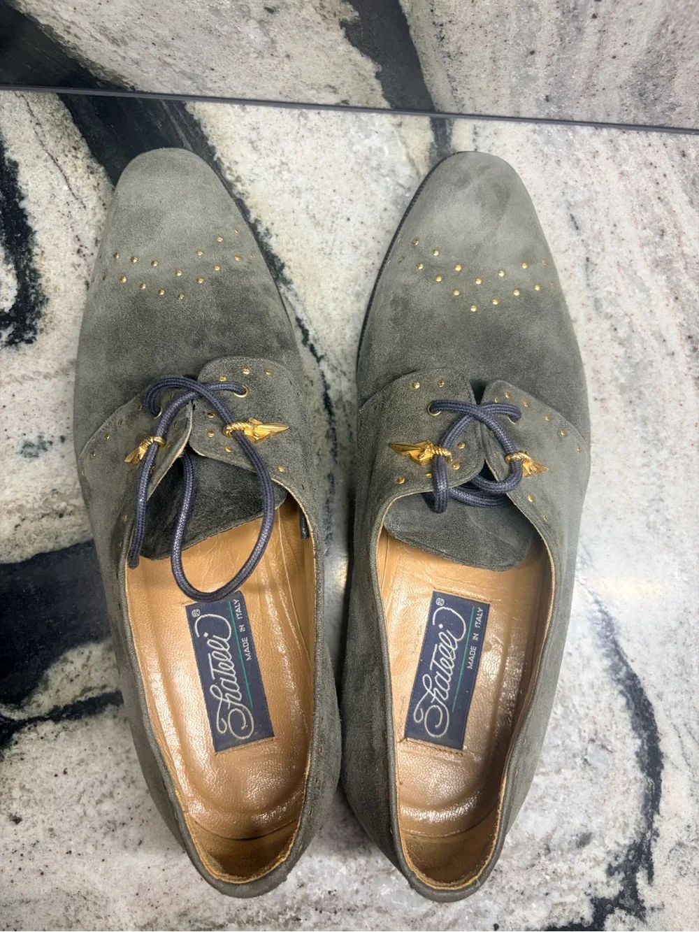 Fratelli Italy Charcoal Gray Suede Gold Stud Derby Shoes Men’s 9.5
